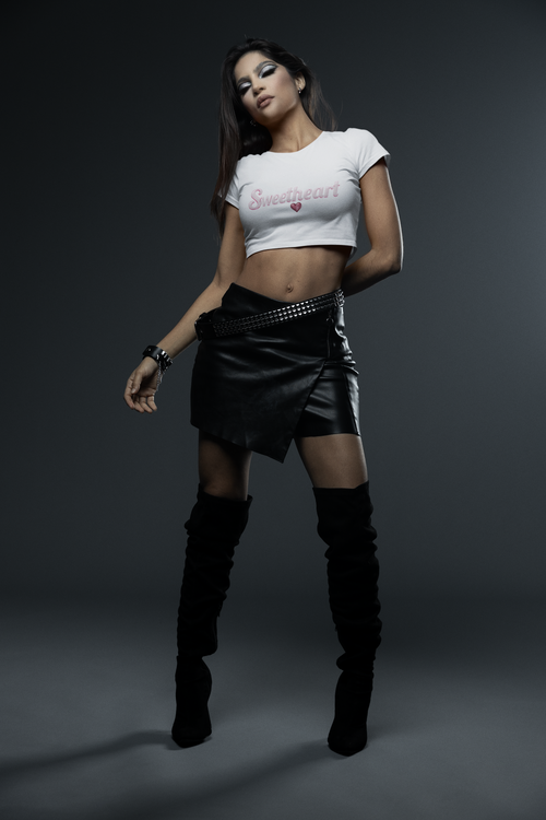 Sweetheart Baby Tee — Pink Script Graphic Women's Crop Tee